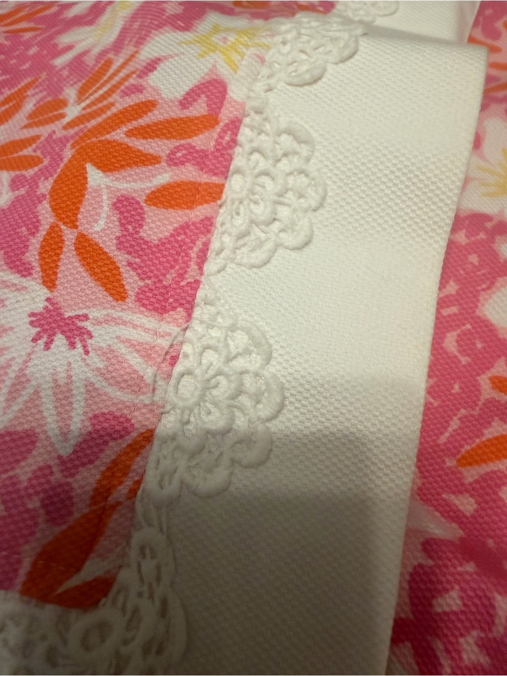Lilly Pulitzer Pink & Orange Floral Skirt with White Lace Trim